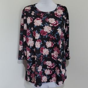 Bobbie Brooks Black Floral Tunic - Size 1X